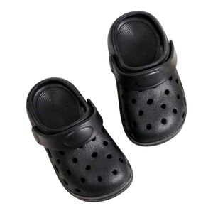 Kids Black Croc-Style Slip-On Sandals with Heel Strap